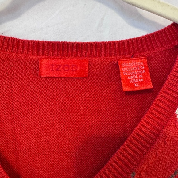 IZOD Men’s XL Cotton V-Neck Argyle Sweater Fall Thanksgiving - Picture 2 of 3